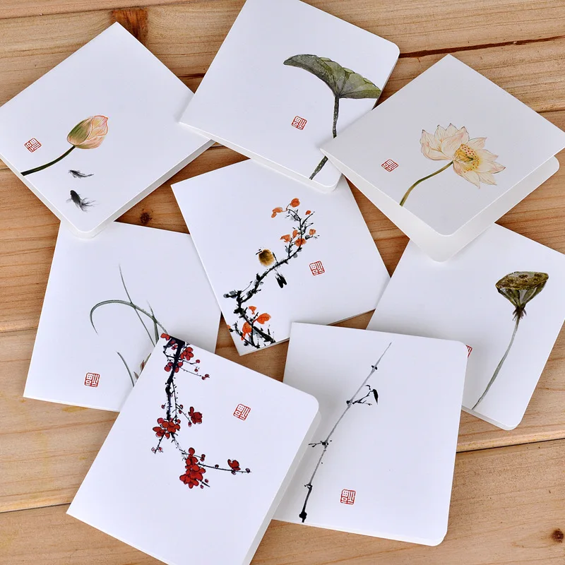 

Buy 1 Get 1! Total 2Pcs!Chinese Painting Lotus Mini Greeting Card Postcard Birthday Letter Envelope Gift Card Message Card E0390