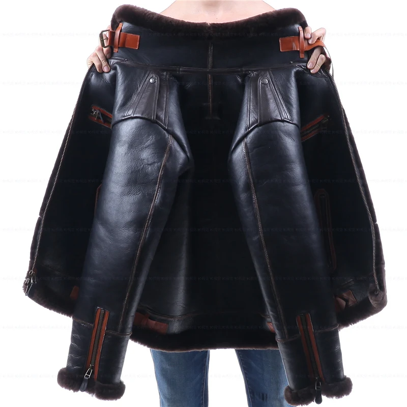 Мужская кожаная куртка бомбер B3 авиаторская с меховой защитой B6|bomber fur|leather
