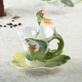 

Enamel Porcelain Coffee mugs Dragon and Phoenix cup tea set Bone China porcelain cup for birthday gift