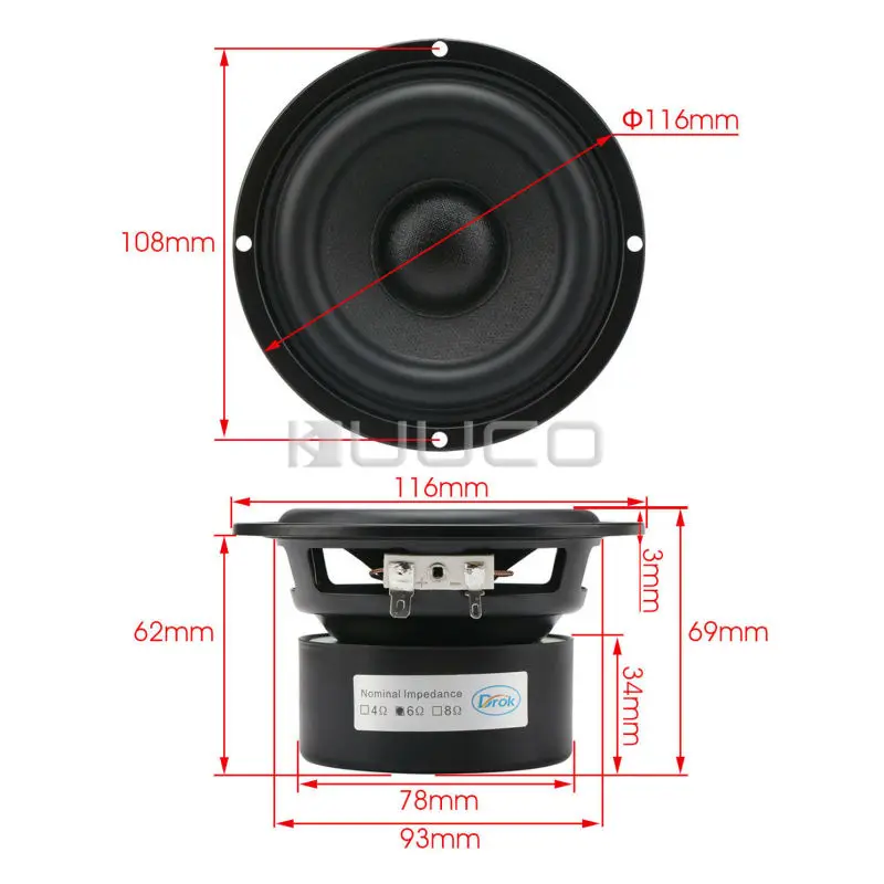 Alto-falante de Áudio Antimagnético para Alto-falantes Alto-falante Ohms Hi-fi Subwoofer Baixo Diy 40 w 4-inch 6 8 Beauty & Health