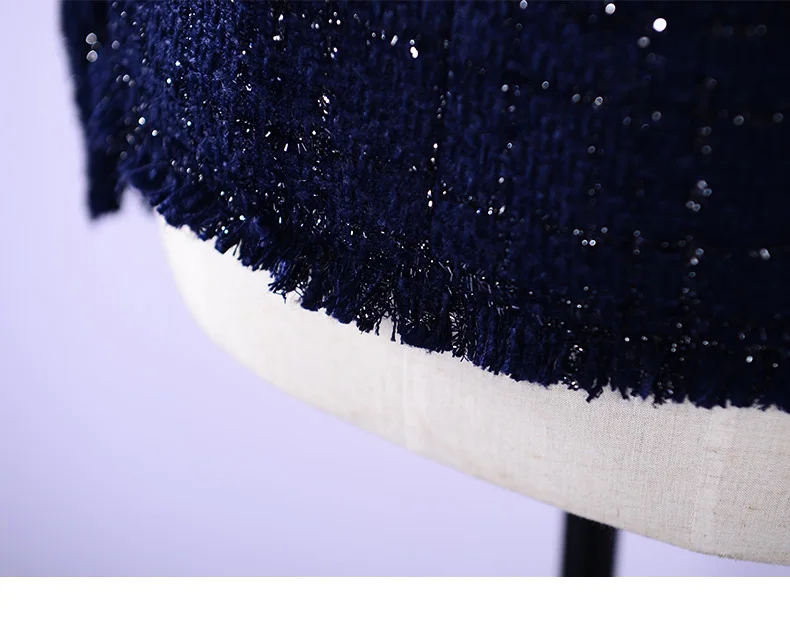 Темно-синяя твидовая куртка весна/осень/зима Женская куртка пальто Классическая Дамская дикая Дамская яркая плетеная твидовая куртка