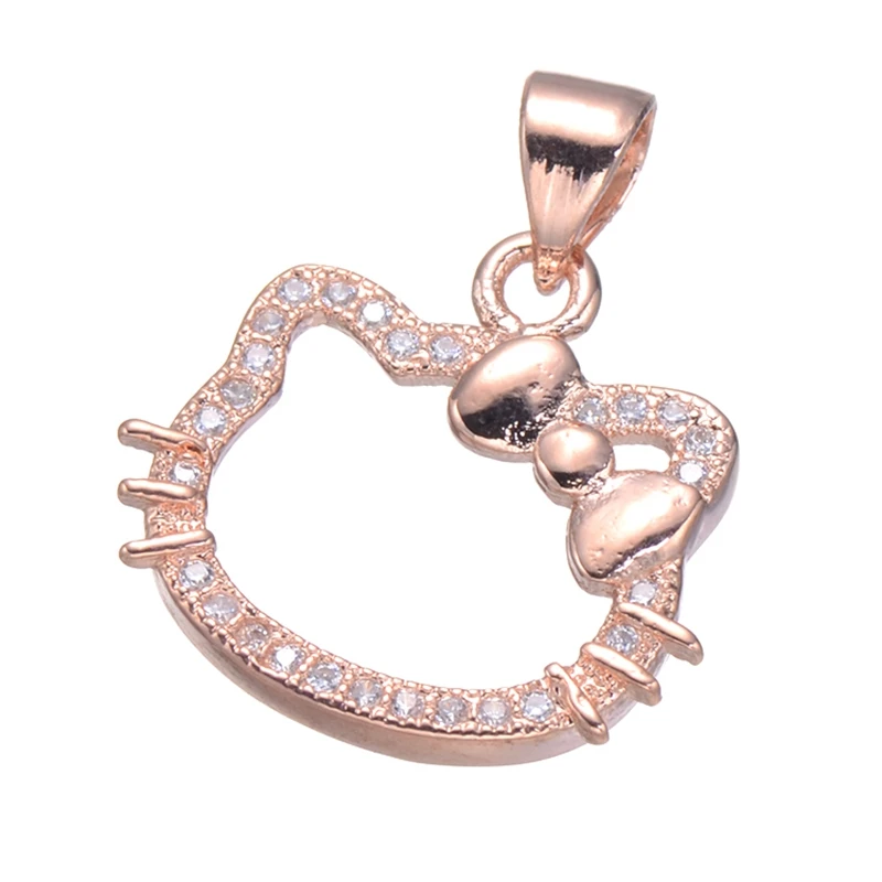 

Supplies For Jewelry Wholesale Cute Lovely Hollow Copper CZ Rhinestone Hello Kitty Charms Pendant For Making Girls Necklace