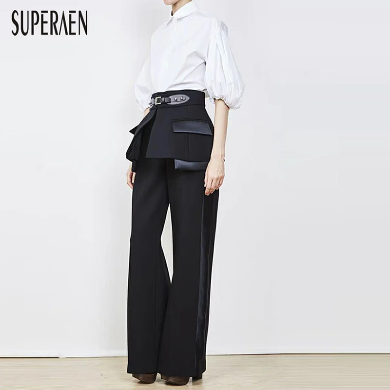 

SuperAen Europe Women Long Pants 2019 Spring and Summer Fashion New Cummerbunds Casual Pants High Waist Wide Leg Pants Women