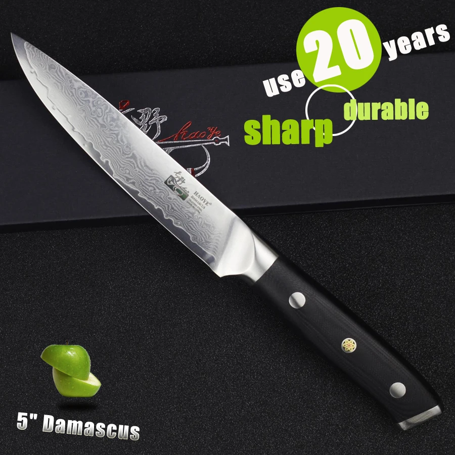 

HAOYE 5 inch damascus utility knife VG10 steel sharp blade fruit paring kitchen chef peeling knife g10 handle new Forged Cutlery