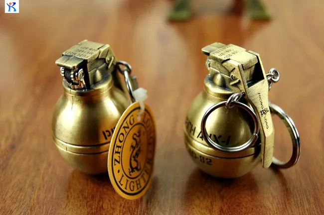 Wholesale- Simulation bomb metal lighter Keychain Flame Lighter Butane inflatable creative model cigarette lighter gift4