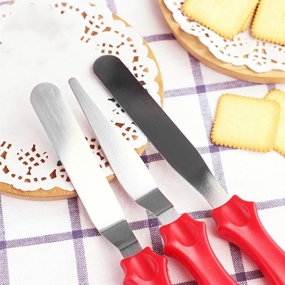 3 Pcs/set Stainless Steel Butter Cake Cream Knife Spatula for Cake Smoother Icing Frosting Spreader Fondant Pastry Cake