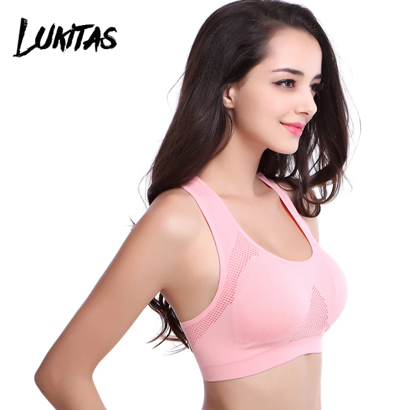 

LUKITAS Women Fitness High Stretch Workout Stretch Tank Top Yoga Padded Vest Nylon Sport Bra Tops Breathable Seamless Sports Bra