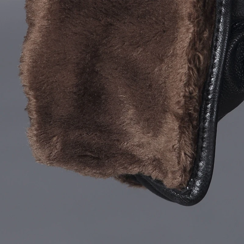 Зимние мужские кожаные перчатки, модные мужские перчатки из овчины на запястье, однотонные мужские перчатки из натуральной кожи, бархатные теплые перчатки для вождения