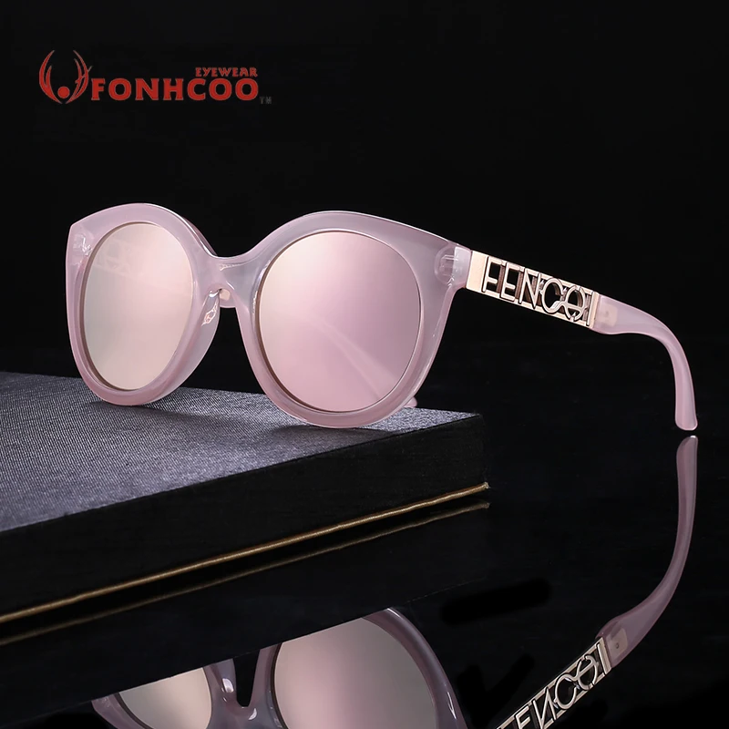 

2018 FONHCOO Sunglasses women metal cat eye glasses driver mirror fashion brand designer new cat ear round vintage retro glasses