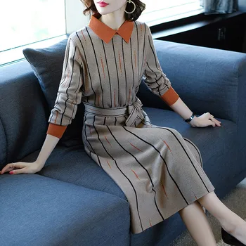 

Knitted Striped Sashes Midi Dress Vestidos Big Size Dress For Women Vestido De Festa Robes Femme Stylish Ol The Dress Ukraine