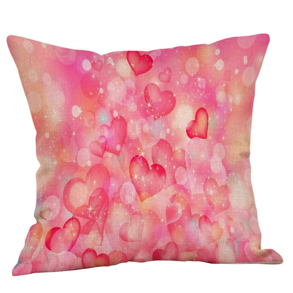 Happy Valentine Pillow Cases Linen Sofa Cushion Cover Home Decor Pillow