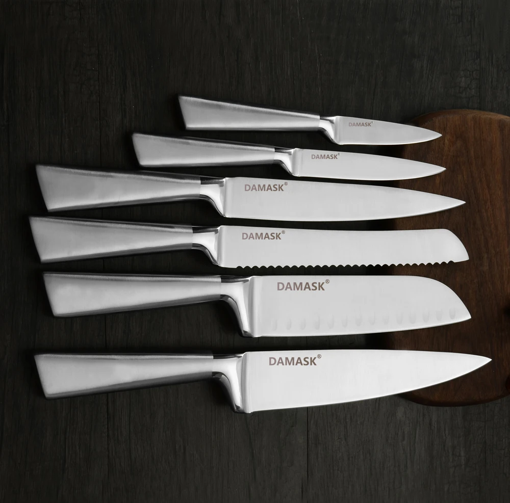 Дамасский Европейский нож для очистки овощей Santoku для нарезки хлеба шеф-повара, нож для мяса, набор кухонных ножей 3Cr13Mov, набор ножей из нержавеющей стали