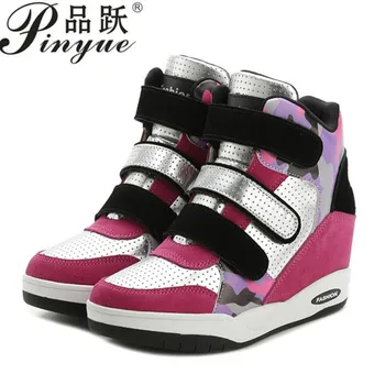 

2018 Winter Platform Ankle Boots Height Increasing Women Sneakers Cow Suede Shoes Outdoor Hidden Wedges Warm Woman Ankle Boots