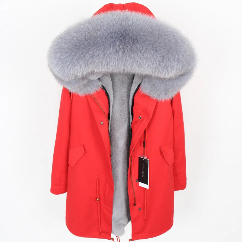 

MAOMAOKONG2019 new Real fox fur collar winter women's clothing Long slim fit Plus velvet padded lining Parker coat