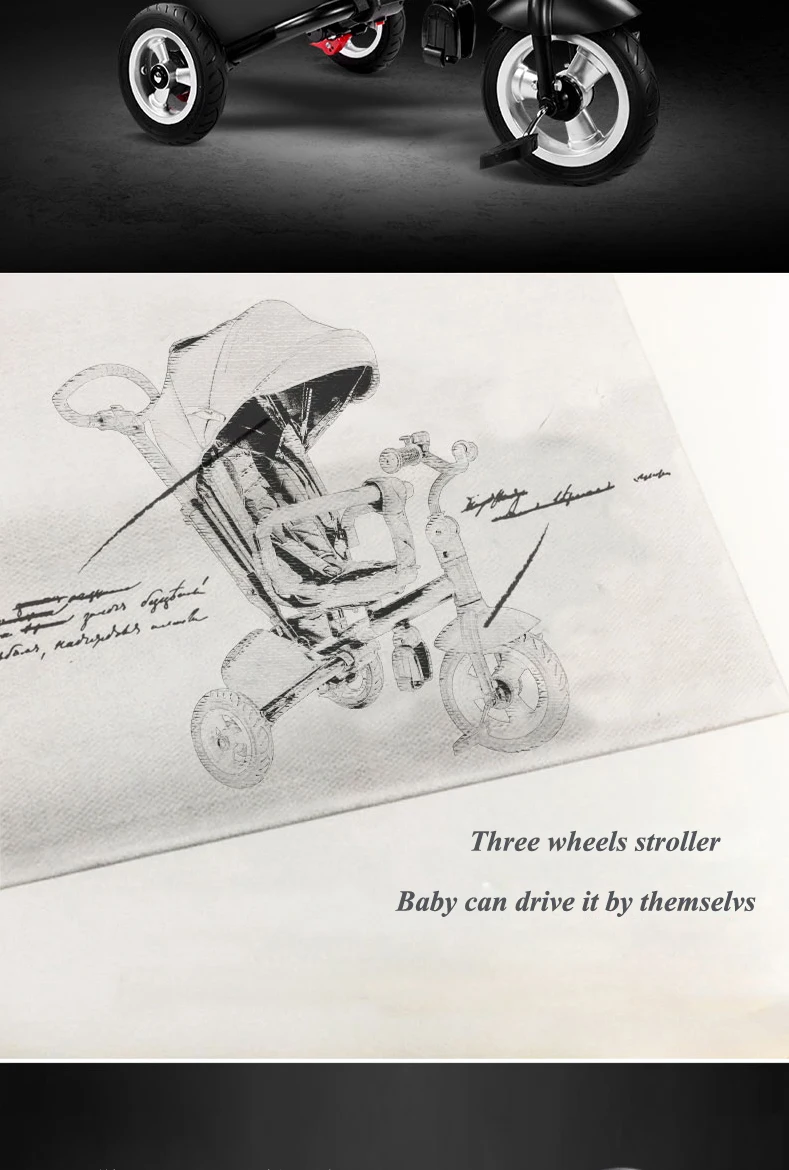 Pouch baby three wheels stroller children bicycle light folding and practical pram kids rain cover high quality for kids