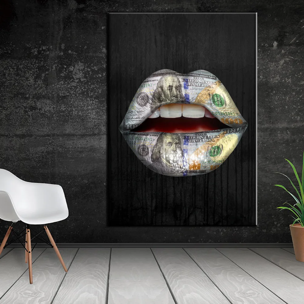 

Canvas Painting Wall art Money Speak decor poster canvas painting Wall art poster print lips on canvas home decor Wall Picture