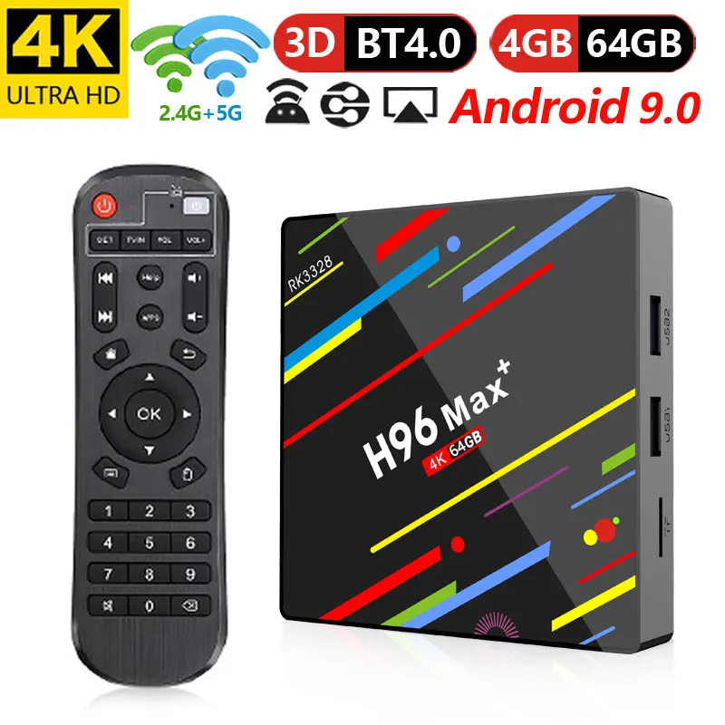 

TV Box H96 Max Plus Android 9.0 BT RK3328 4GB RAM 32GB/64GB 4K Google Player Support 2.4G/5GHz WiFi HD 4K Smart Set top box