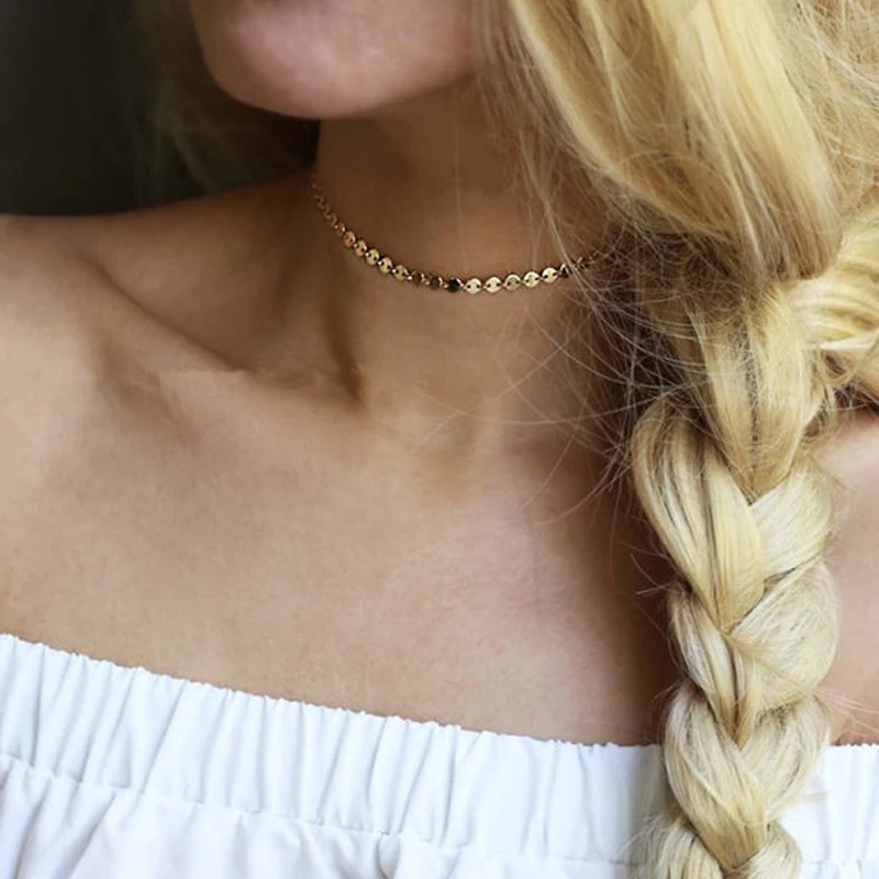 

Simple Silver Gold Color Sequins Choker Necklace for Women Coins Tattoo Chocker Necklaces