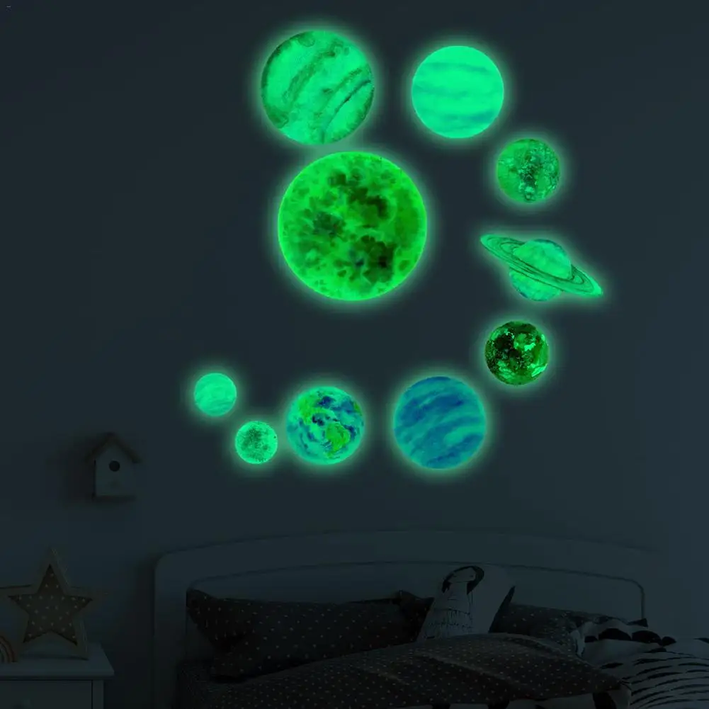 

Luminous Wall Stickers Moon Watercolor Solar System Glowing Sticker PVC Fluorescence Wall Stickers For Kids Rooms
