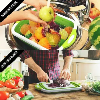 

4 In 1 Foldable Drain Basket Multifunction Board Tool for Kitchen Fruit Vegetable J2Y