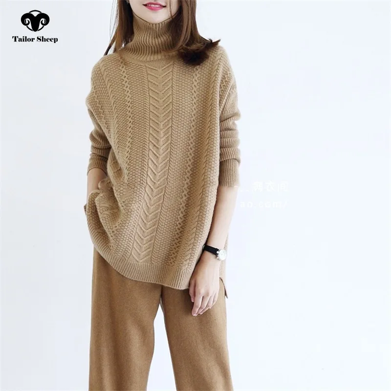 

2019 new 100% pure cashmere sweater women winter thick pullover female turtleneck knitted pullover upscale outwear loose sweater