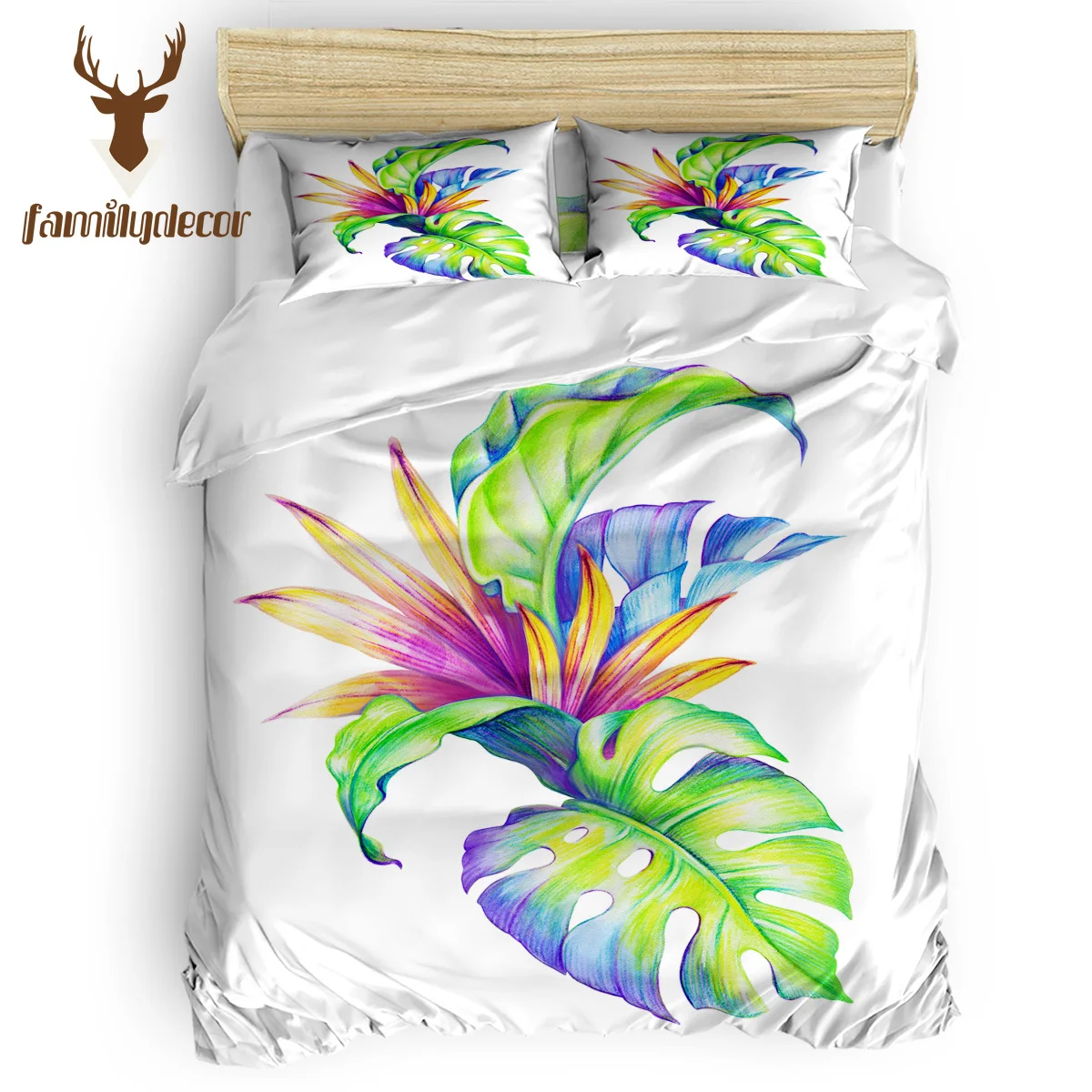 

FamilyDecor Tropical Leaves Bedding Set Luxury Comforter Bedding Sets 3D King Size Red Blue Cotton DHL Free Shipping