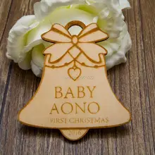 Персонализированные детские первое Рождество сохранить дату магниты, пользовательские деревянные Колокольчик в деревенском стиле сохранить дату, стаканчики для вечеринки, подарков