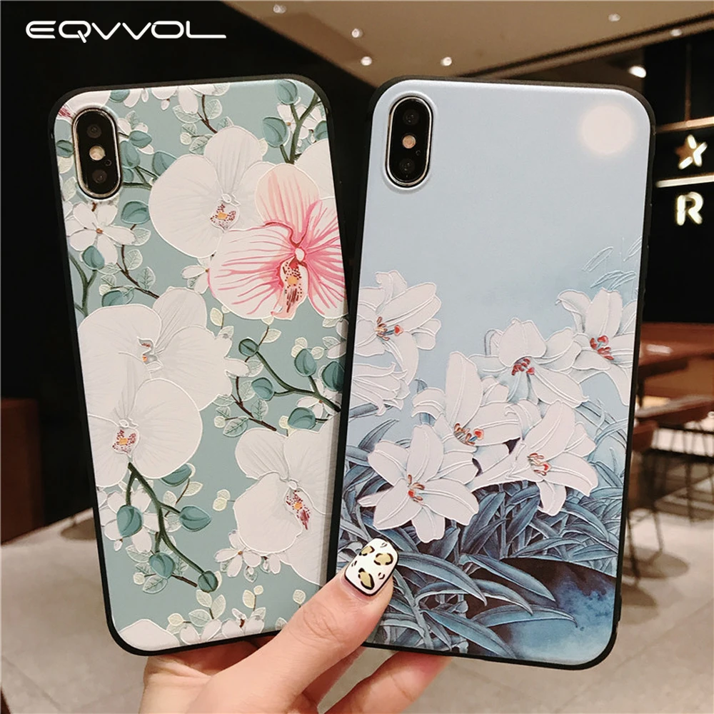 

Eqvvol 3D Emboss Flower Pattern Phone Case For iPhone XS MAX XR X 8 7 6 6s Plus Ultra Slim Cases Matte Soft Silicone Cover Coque