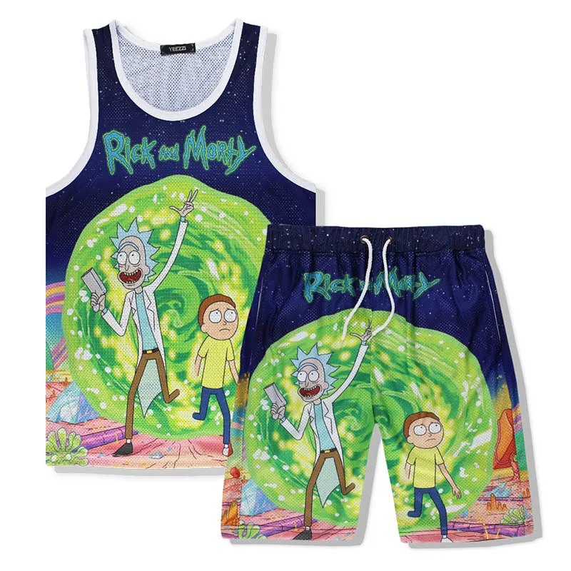 Rick and Morty Men's Summer Casual Shorts Cartoon 3D Print Loose Beach Shorts