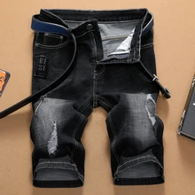 Летние Новые прямые джинсовые шорты мужские модные трендовые рваные джинсы для отдыха черные эластичные короткие мужские брендовые Большие размеры 40 42