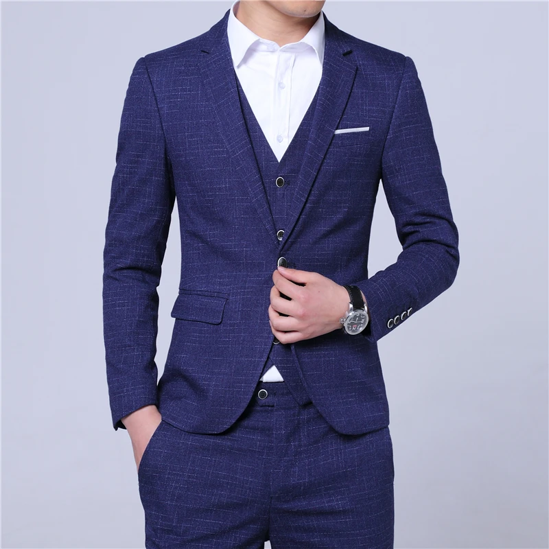 Business Wedding Mens 3 Piece Set ( Jacket + pants + vest ) Striped grid Blazer coat men and Waistcoat trousers S-5XL