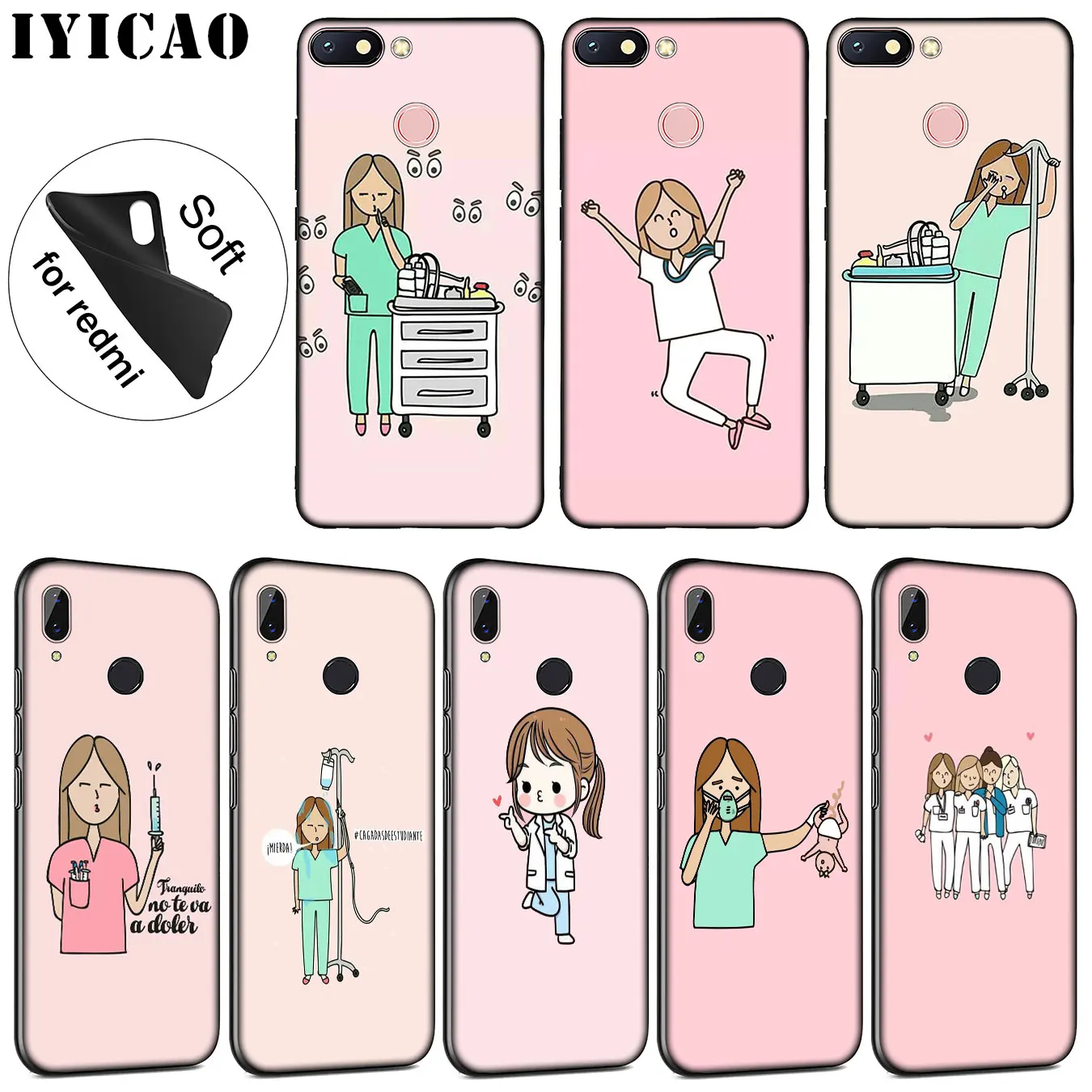 

IYICAO Cartoon Doctor Nurse Hot Fashion Fun Dynamic Soft Case for Xiaomi Redmi K20 7A 6A 5A S2 4X 4A GO Note 8 7 5 Plus 6 Pro