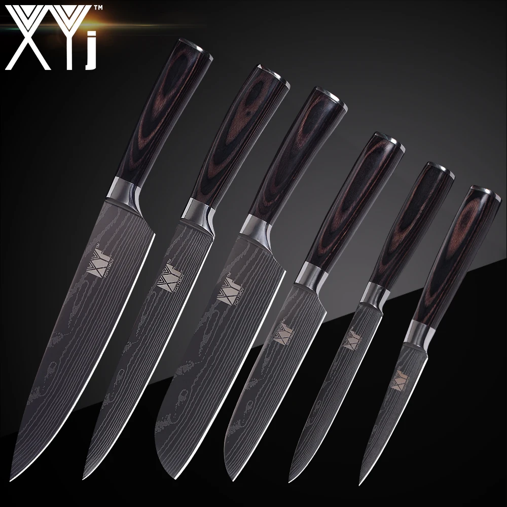 XYj 7cr17 Stainless Steel Kitchen Knife Set Damascus Pattern Knives Fish Vegetable Slicer Cutter Cooking Tools | Дом и сад