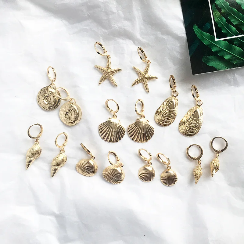 

Legenstar 2019 Fashion Ocean Series Korean Earrings for Women Shell Star Mix Gold Color Statement Earring Punk Boho Jewelry
