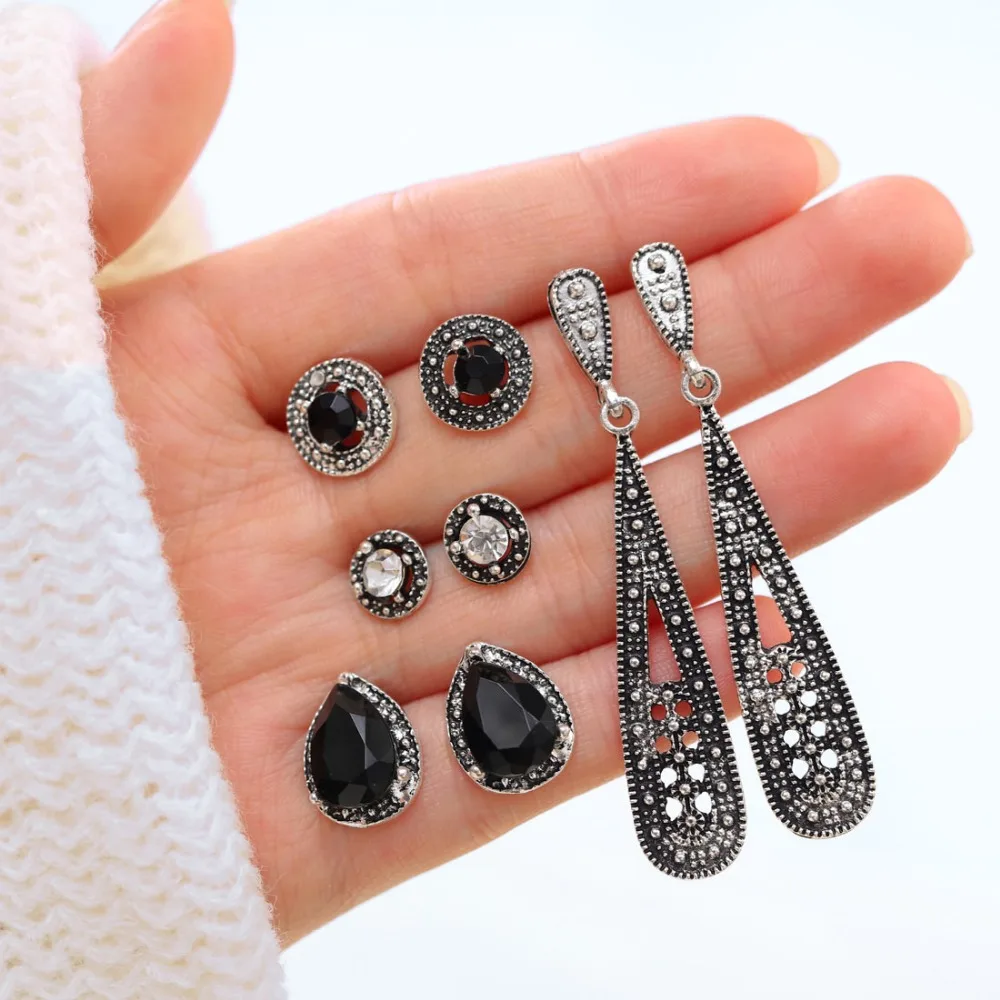 

Hesiod 4 Pairs/Set Women Crystal Antique Earring Stud Earrings for Women Boucle D'oreille Jewelry Cubic Zirconia Brincos