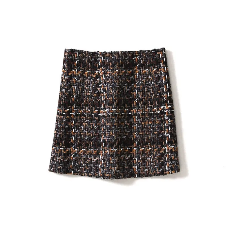 

Brand New 2019 Spring Autumn Women Plaid Woolen Tweed Skirts Female Casual Knitted Mini Skirt Y175