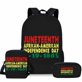 

ThiKin Juneteenth African American Independence Day Printing Shoulder Bags for Girls Three Pcs Set School Bags Kids Satchel