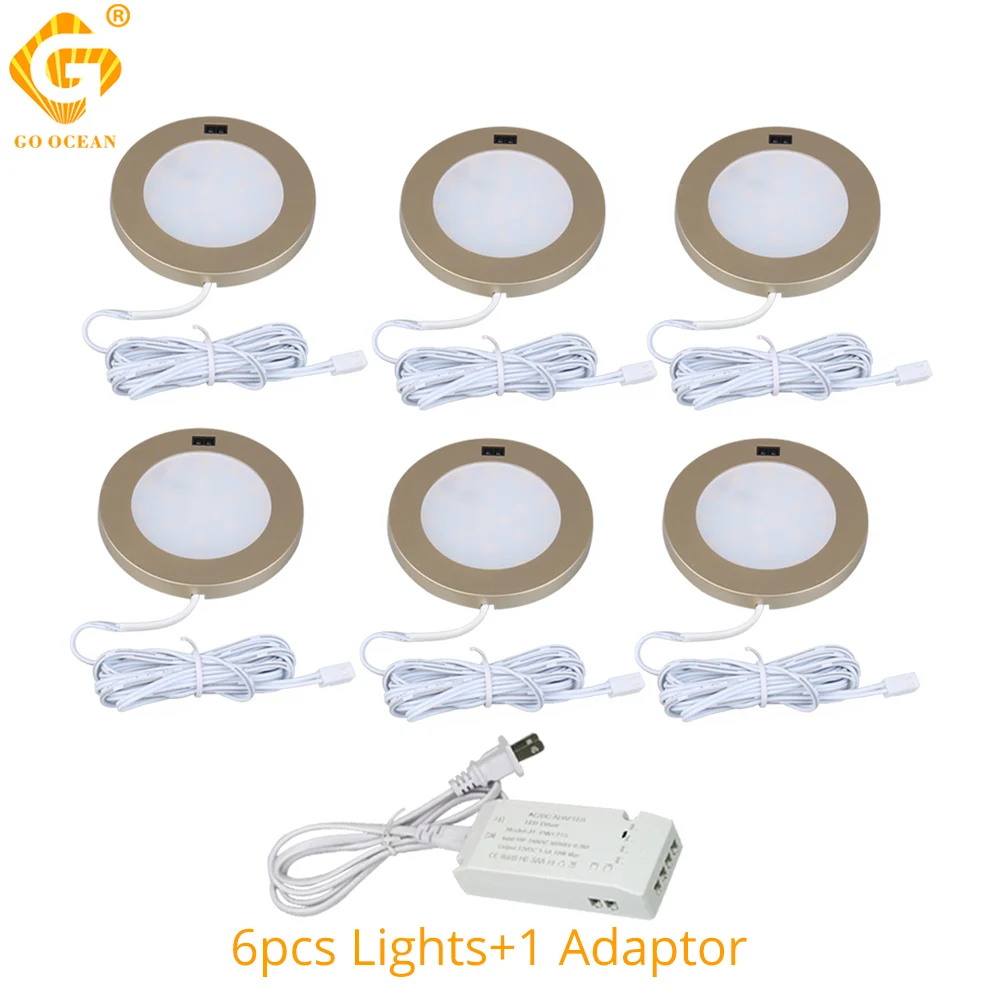  LED Under Cabinet Lights 12V Golden Round Cupboard Puck Light Kitchen Wardrobe Counter Closet Light - 32898158596