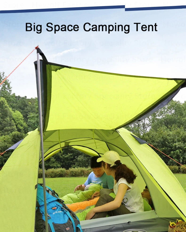 Hewolf 3-4 человека кемпинговая палатка двухслойная водонепроницаемая ветрозащитная двухдверная дышащая алюминиевая палка Всесезонная кемпинговая палатка