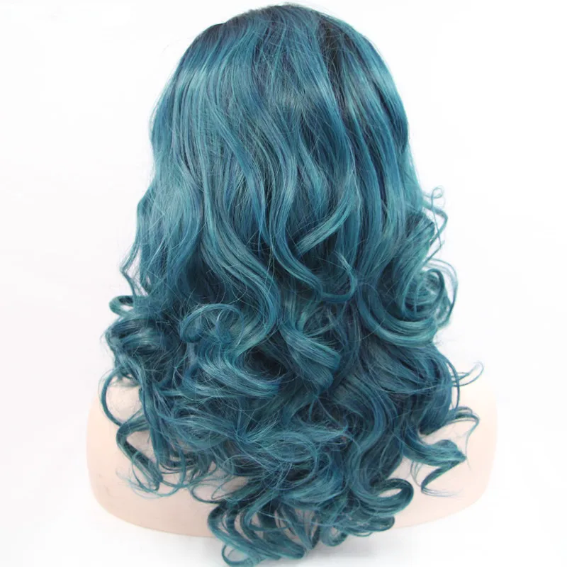 Черный темное Омбре синий зеленый 2 тона синтетические волосы на кружеве парики Волнистые Pervado волосы высокотемпературные волокна бесклеевая Cabelo Pelo