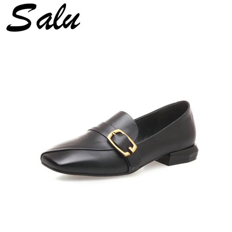 

Salu Size 34-39 Pumps Genuine Leather Shoes Woman low Heels Round Toe Dress Black Spring/Autumn Free Shipping