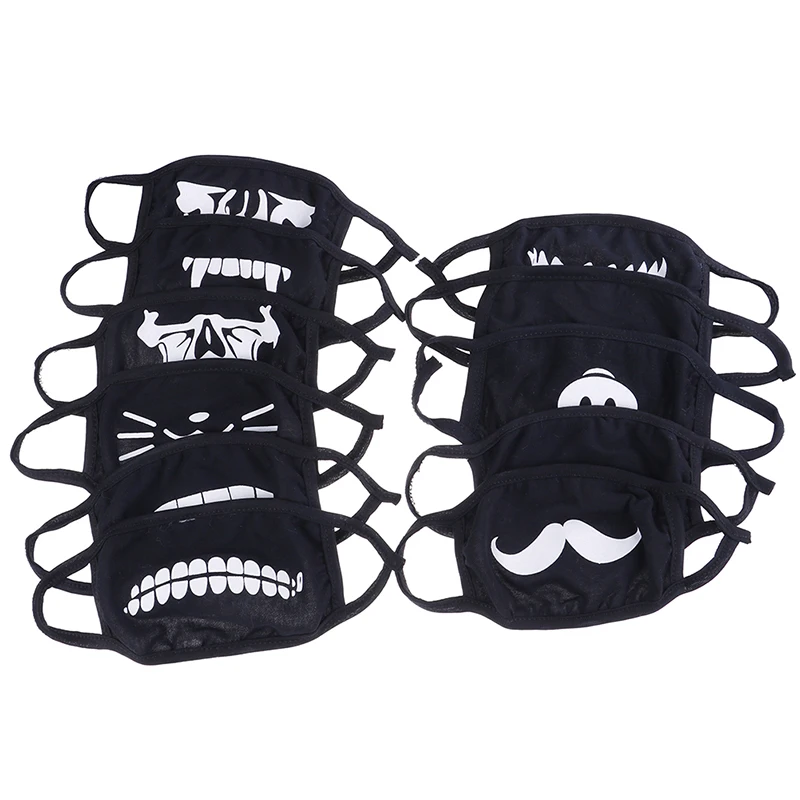 1 шт мультфильм Черный Анти-пыль хлопок Маска зубы Женщины Мужчины муфельные маски со ртом для лица Хлопок пылезащитный маски для лица, рта