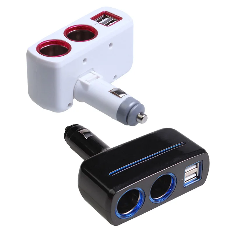 2 Ways Car Cigarette Lighter Socket Splitter Power Adapter 2.1A / 1.0A 80W + Dual USB Charger Socket
