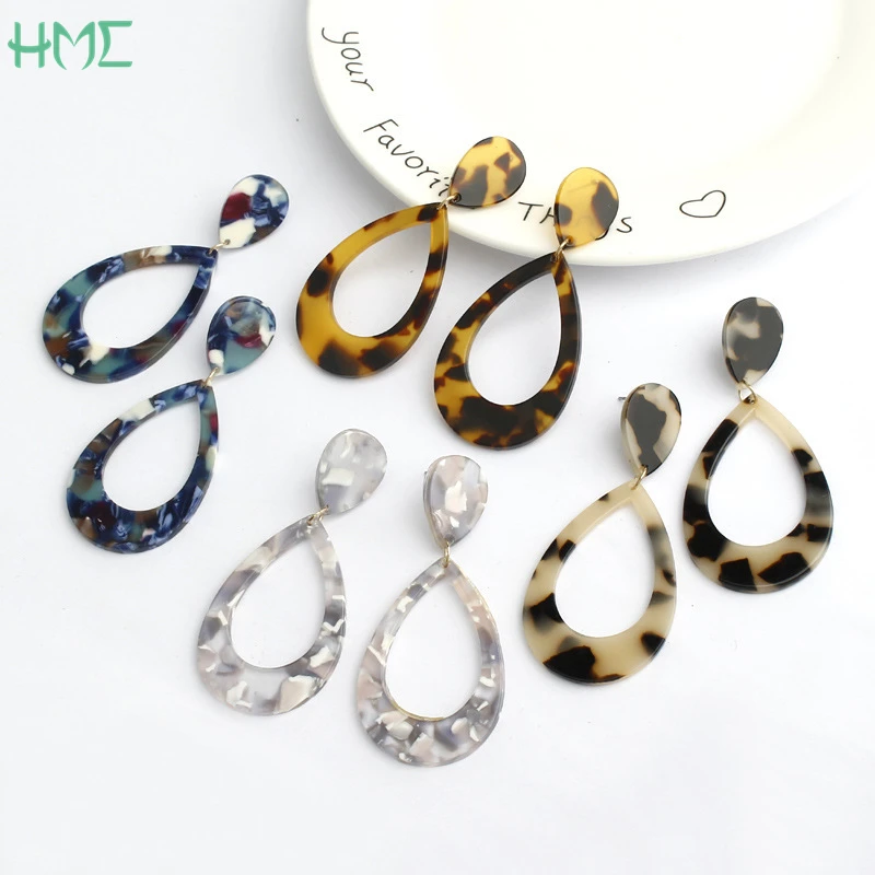 

2019 Korea Fashion Leopard Resin Acrylic Geometric Round Circle Square Hanging Dangle Earrings For Women Party brincos Jewelry