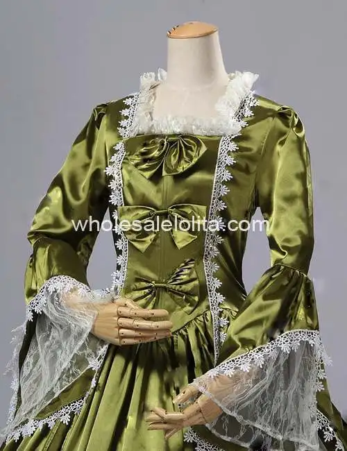 18 век оливковое атласное платье со времен Марии Антуанетты бальное платье/Одежда для выступлений