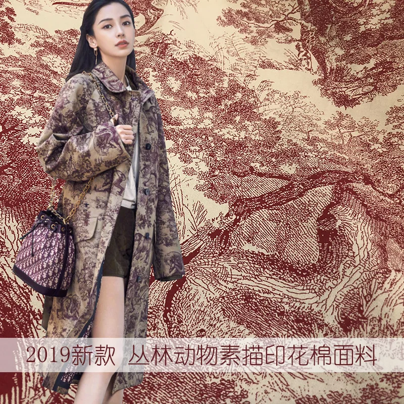 

2019 new red and blue color jungle animal sketch pattern printed cotton jacket pants fabric handmade DIY fabric hot sale