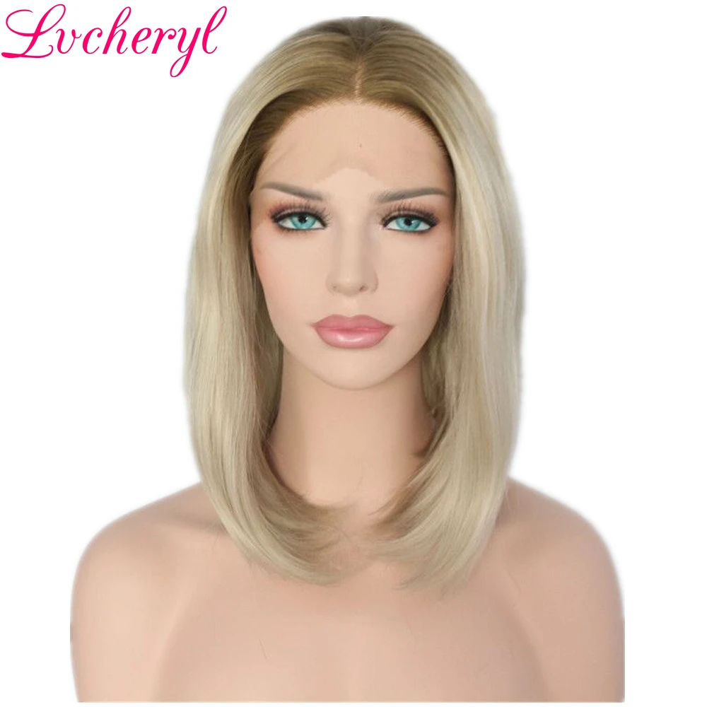 Lvcheryl Омбре коричневый корни для пепли блонд короткий Боб ручная работа Полная