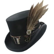 13,5 см черная шерстяная шляпа для женщин и мужчин в стиле стимпанк, фетровая шляпа ручной работы, кожаная Волшебная Шляпа для косплея, вечерние шляпа-цилиндр, шапки, Прямая поставка
