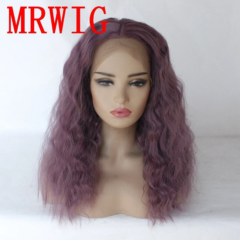 MRWIG 14in короткий Боб кудрявый смешанный фиолетовый синтетический парик фронта