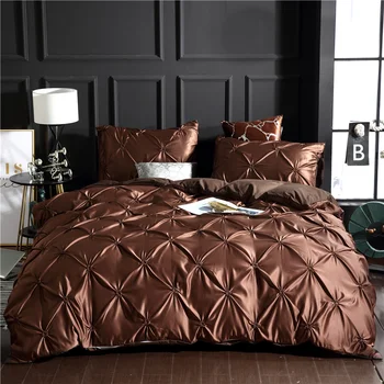 

Brown Luxury 100% Super Soft Washed Silk Duvet Cover Set 3Pcs/Set Pinch Pleat Brief Bedding Sets Queen King Size